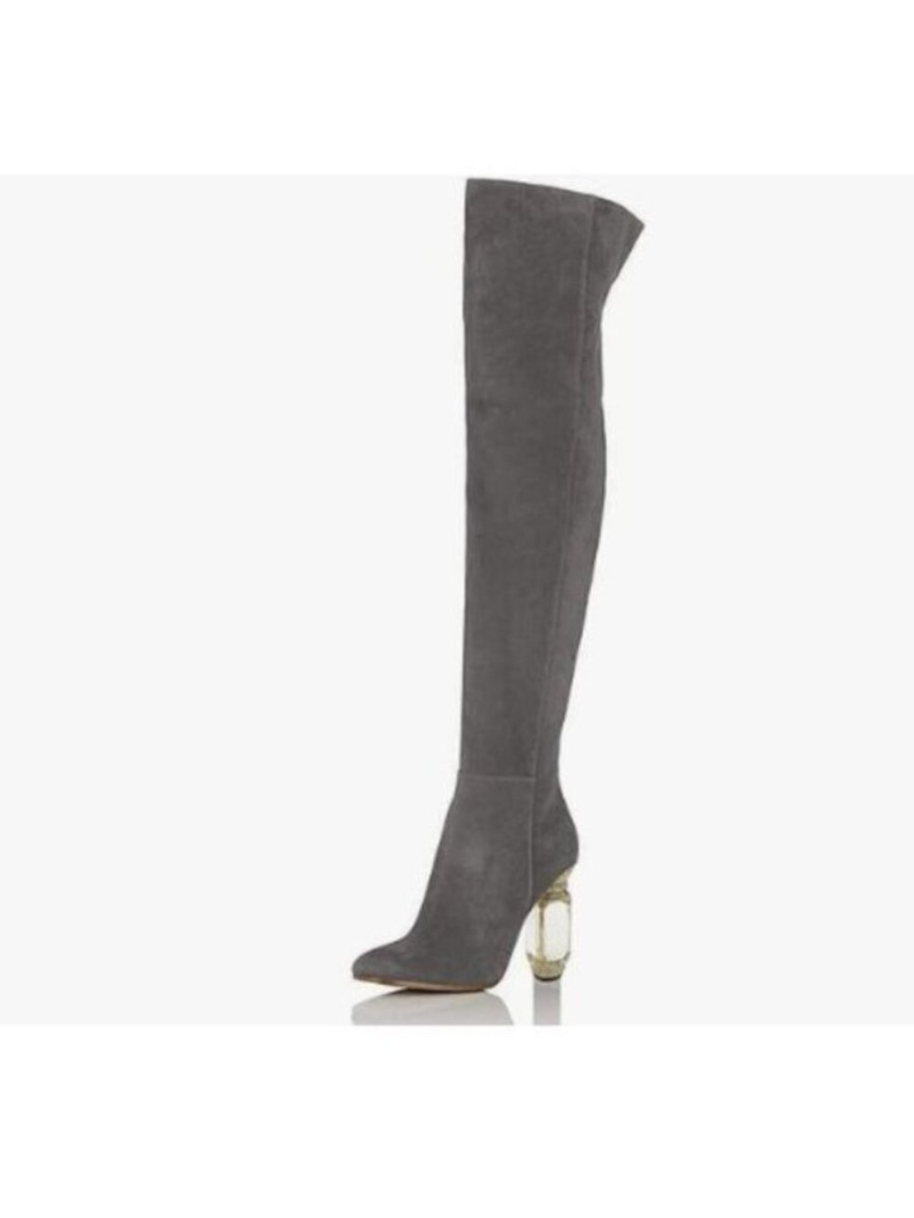 FSJ Women Over The Knee Chunky High Heels Stretch Thigh High  Long Boot Grey